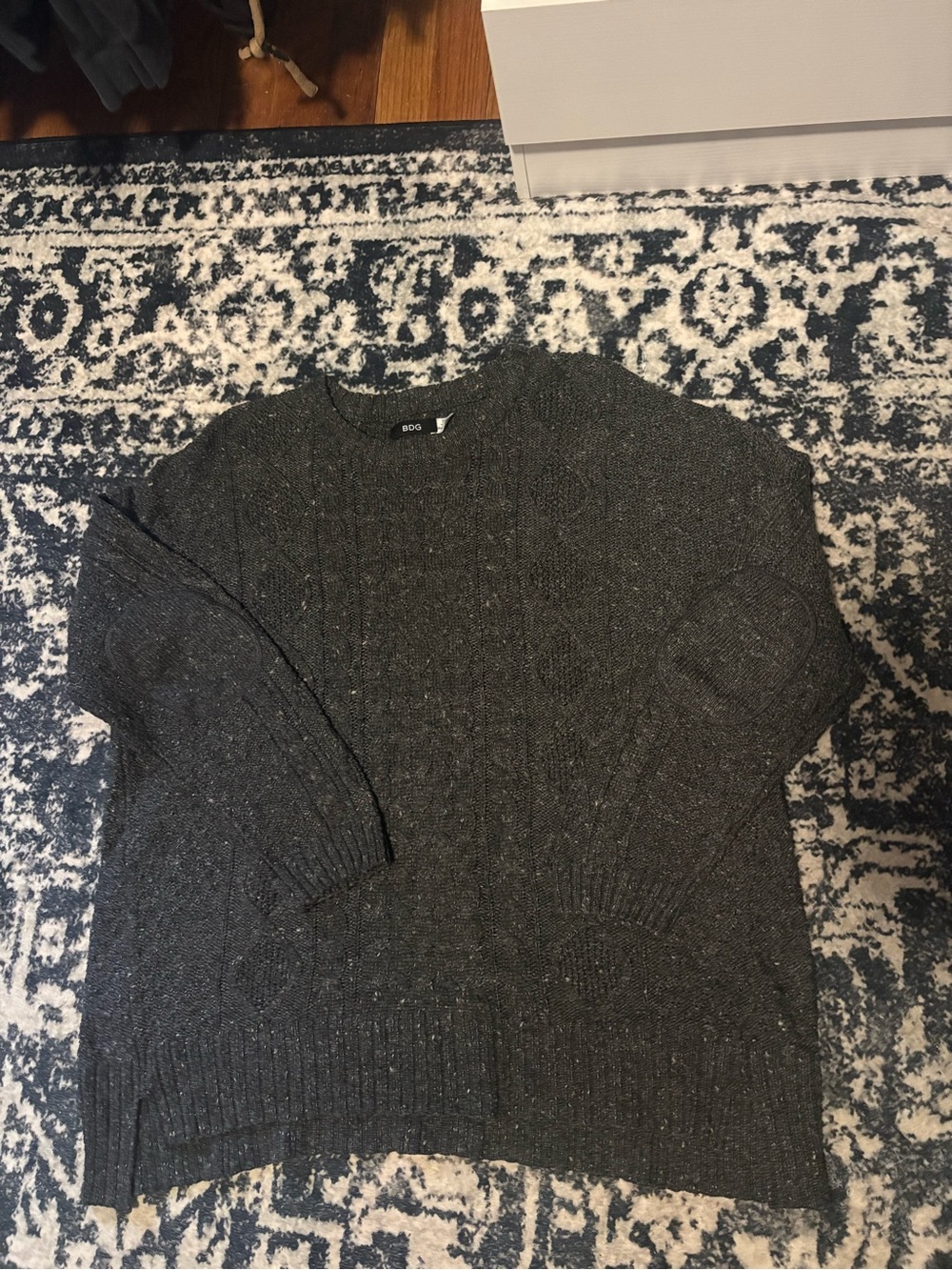 BDG Dark Charcoal Cable Knit Crewneck Sweater